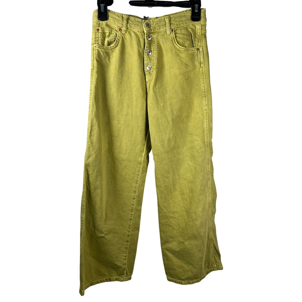 ZARA Kids Girls Wide Leg Button Fly Jeans Yellow Size 13 14 CM 164